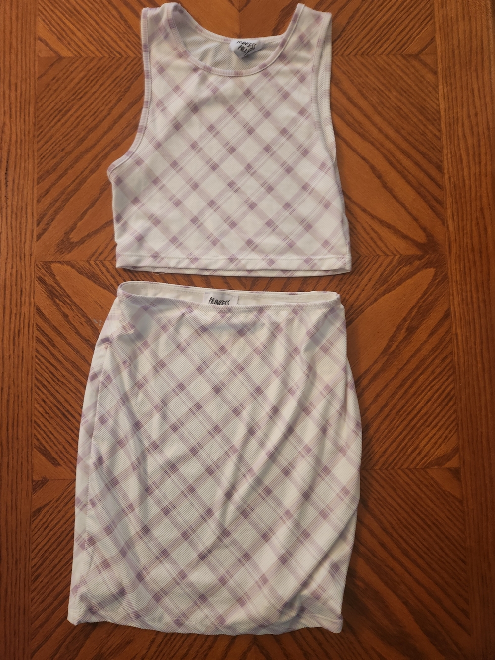Princess Polly Lavender Plaid Crop Top & Midi Skirt Set